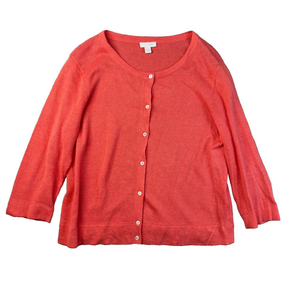 J. Jill Sweater Womens Medium Coral Buttons Linen Cute Dainty Preppy Cardigan